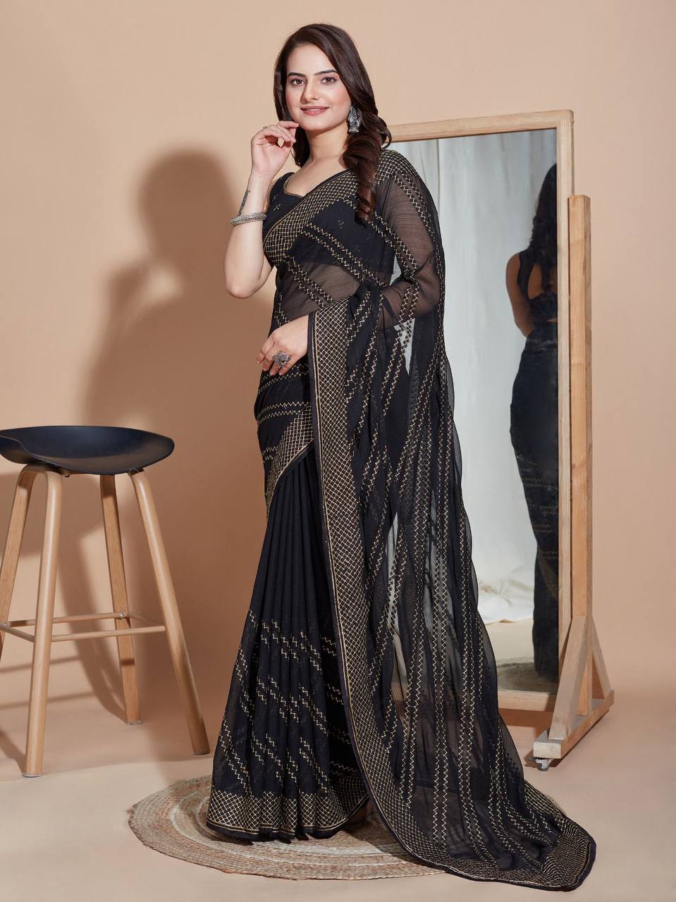 Black Embroidery Work Saree