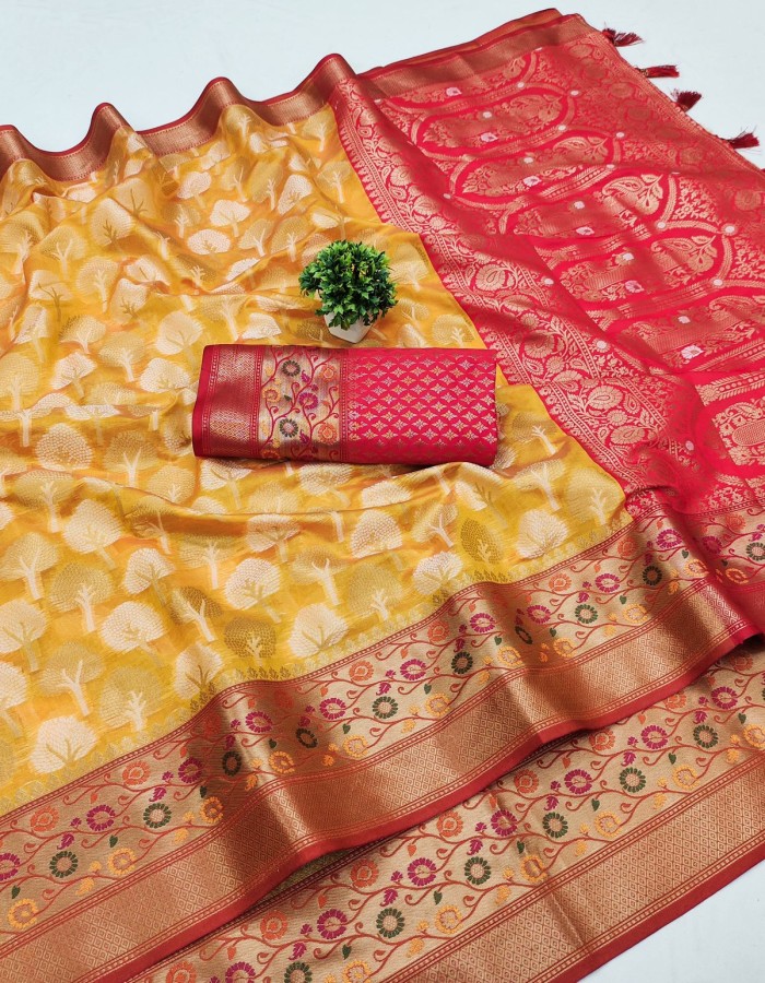 Yellow Color Soft Organza Saree