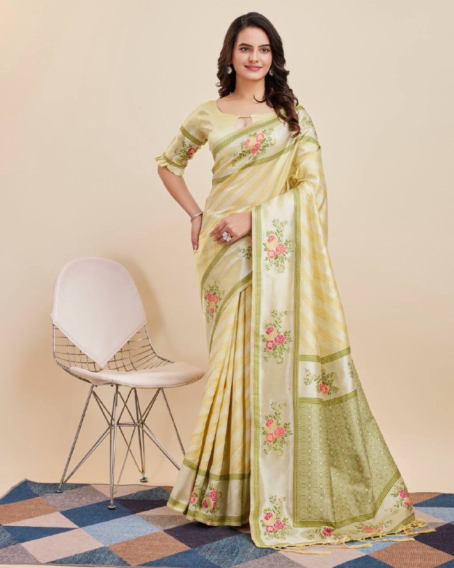 Yellow Color Cotton Banarasi Silk Saree