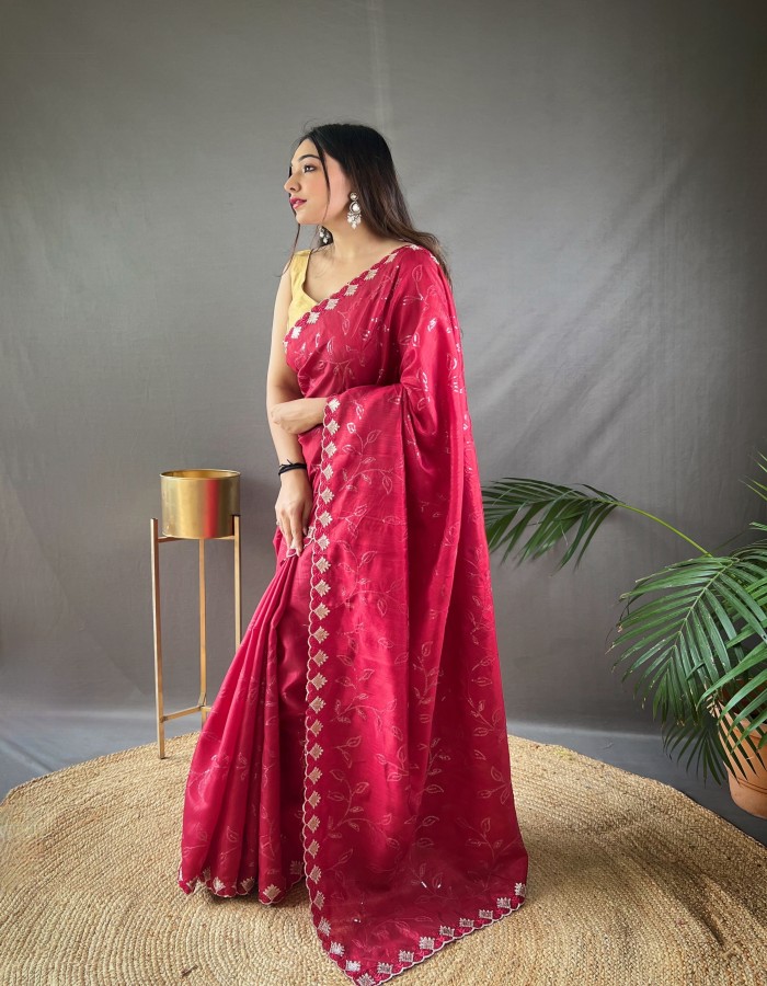 Pink Ruhi Silk Embroidery Work Saree