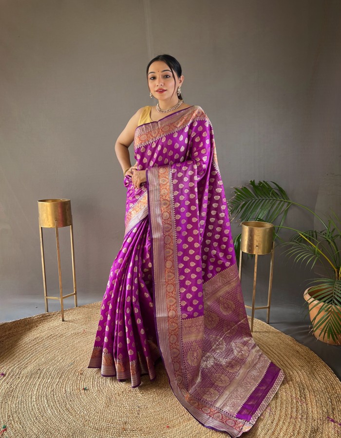 Purple Soft Banarasi Silk Saree