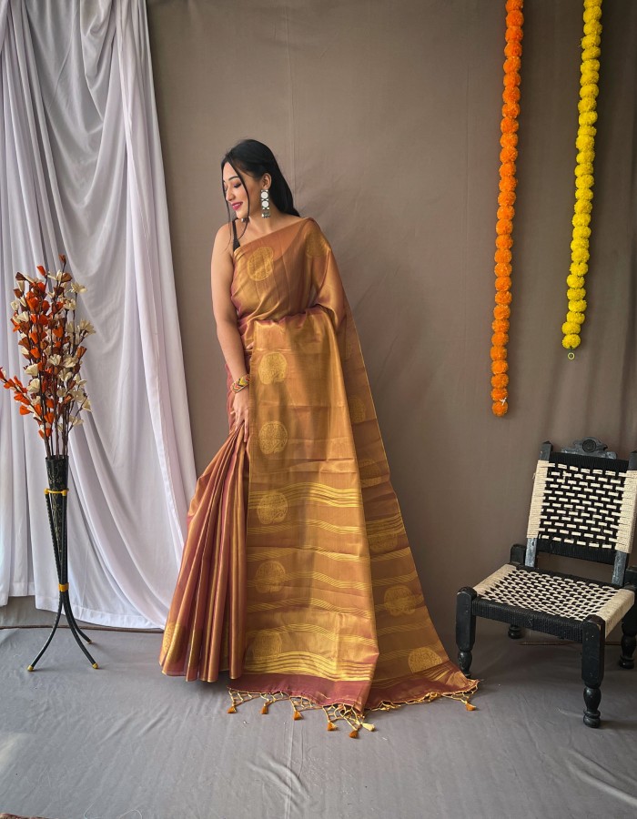 peach Tissue Silk Saree