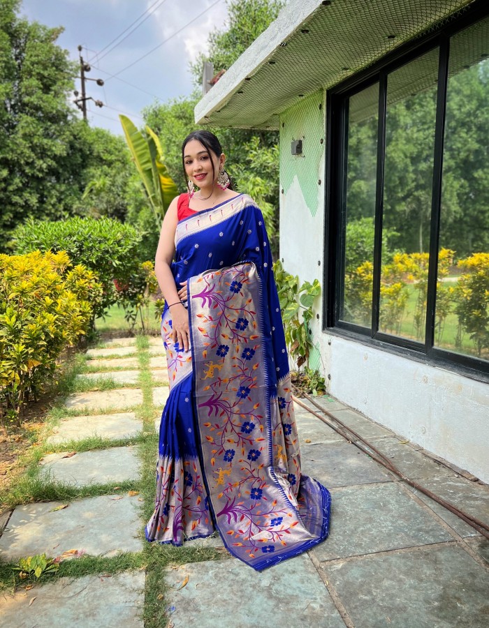 Royal Blue Color Paithani Silk Saree