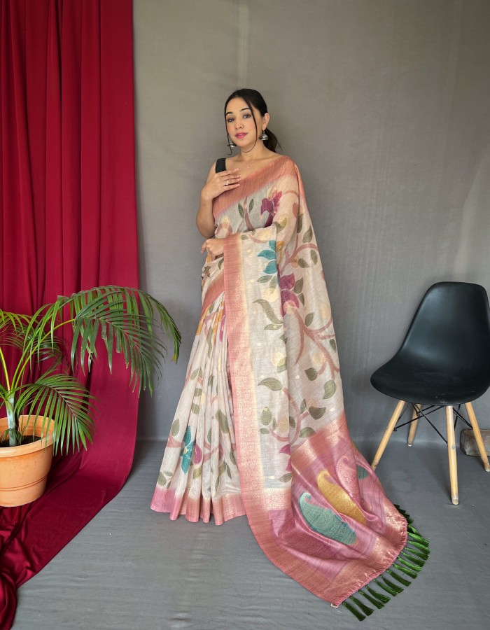 Orange Printed Saree