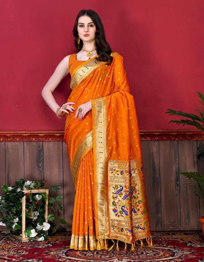 Yellow Paithani Silk Saree