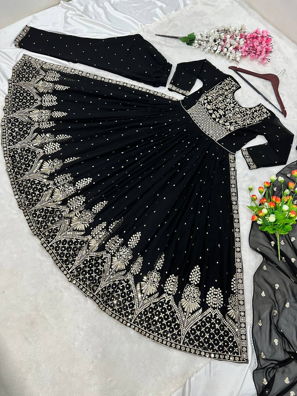 Black Embroidery Work Gown