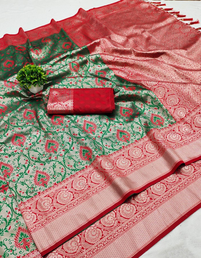 Red Green Kanjivaram Silk Saree