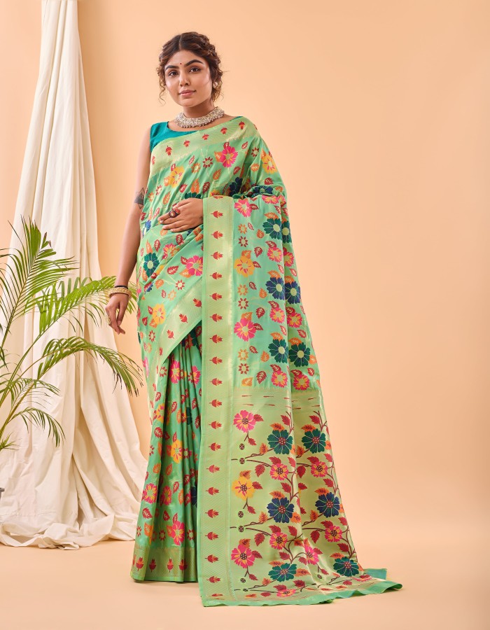 Pista Green Color Paithani Silk Saree