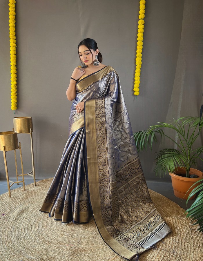 Gray Soft Kanchipuram Silk Saree