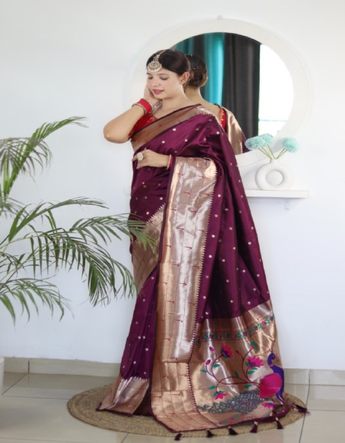 Coffee Paithani Silk Saree