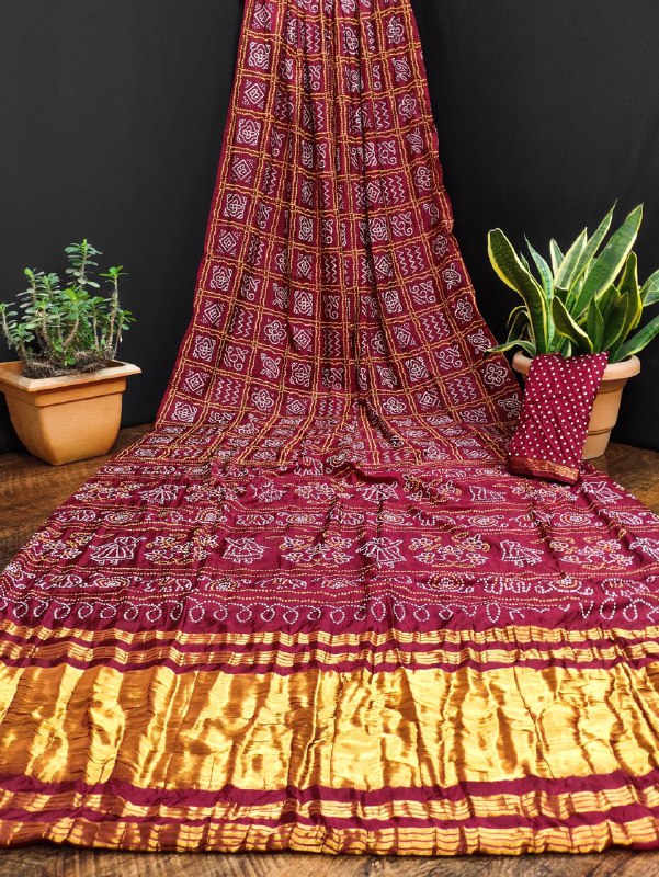 Maroon Color Bandhani Printed Saree