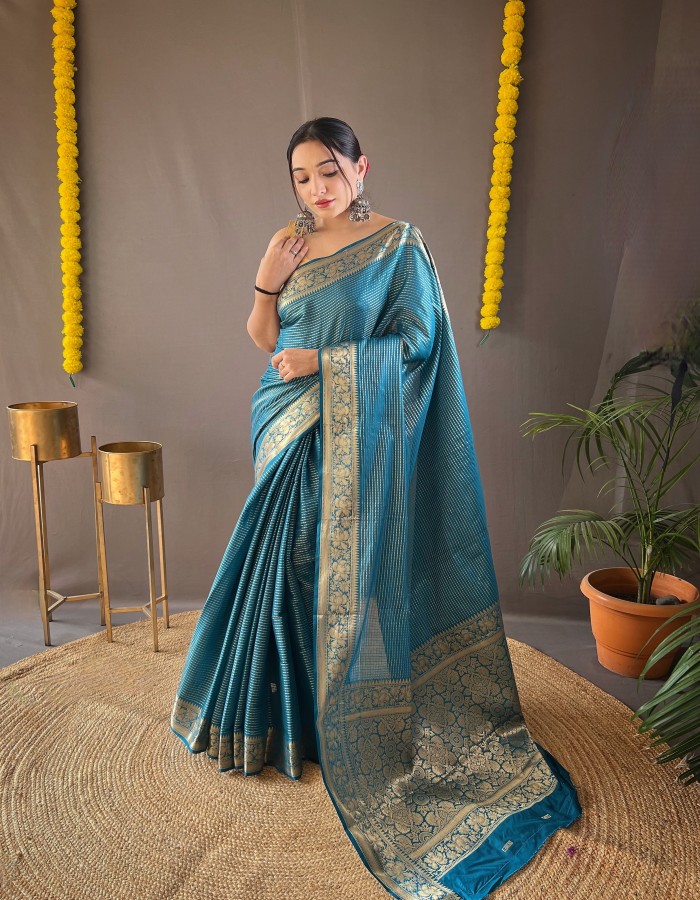 Rama Color Soft Silk Woven Saree