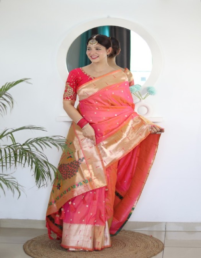 Pink Color Paithani Silk Saree