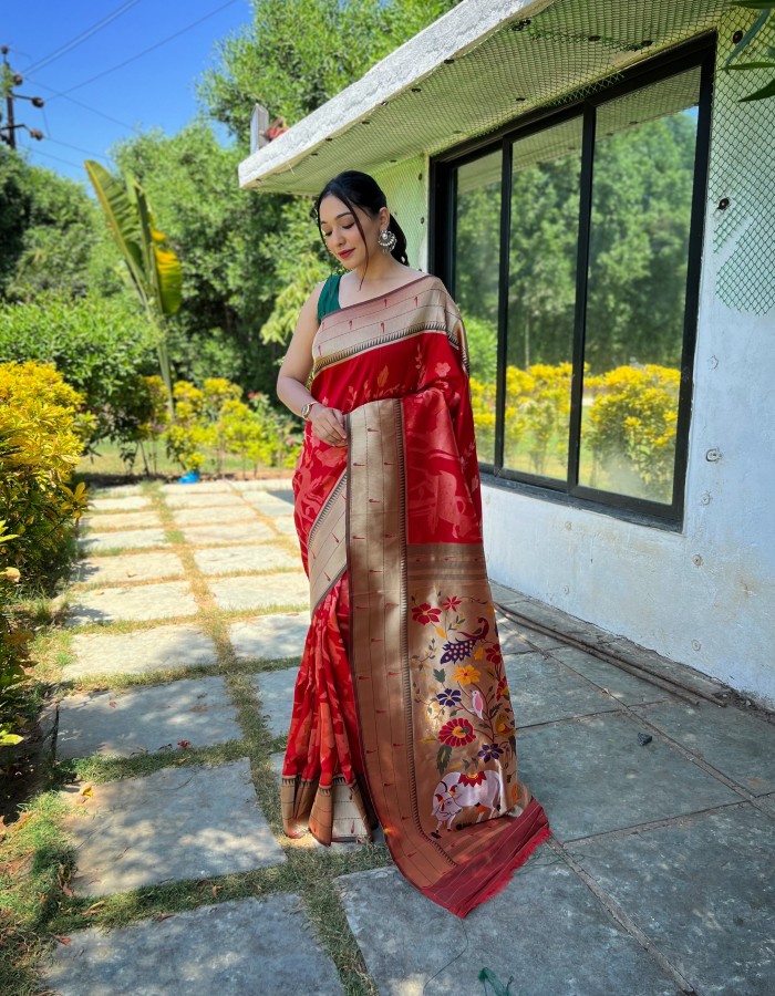 Red Color Soft paithani Silk Saree
