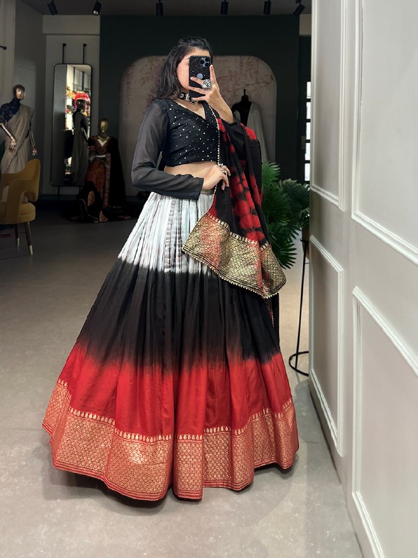 Black Padding Print Lahenga Choli