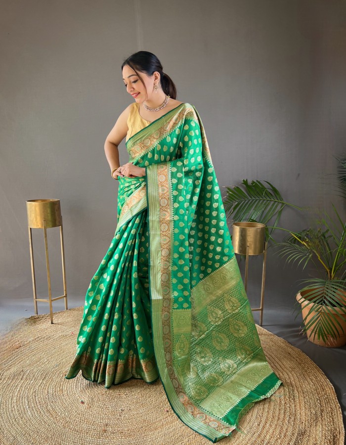 Green Color Soft Banarasi Silk Saree