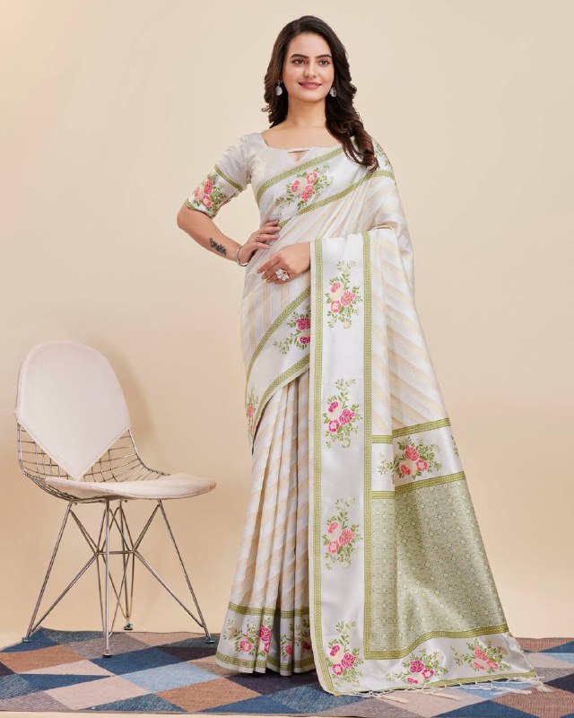 White Soft Banarasi Silk Saree