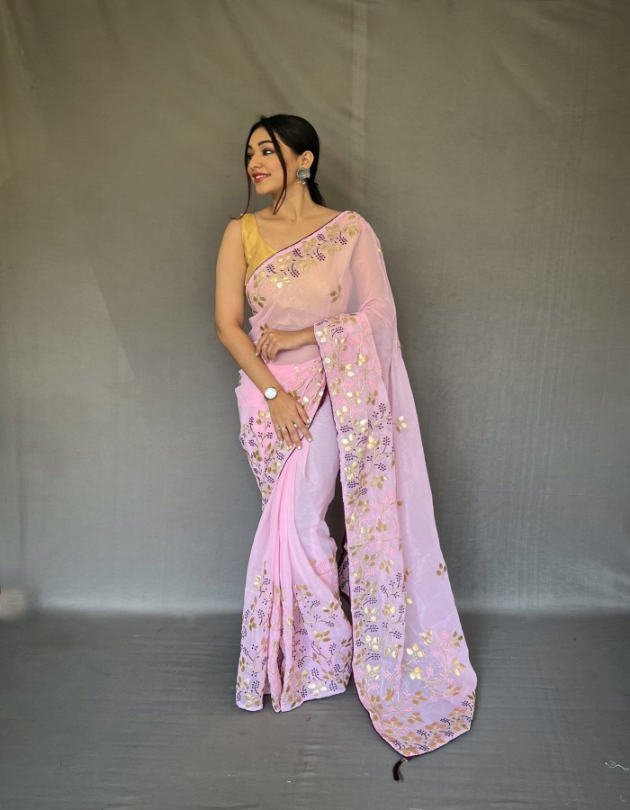 Pink Color Gotapatti Saree
