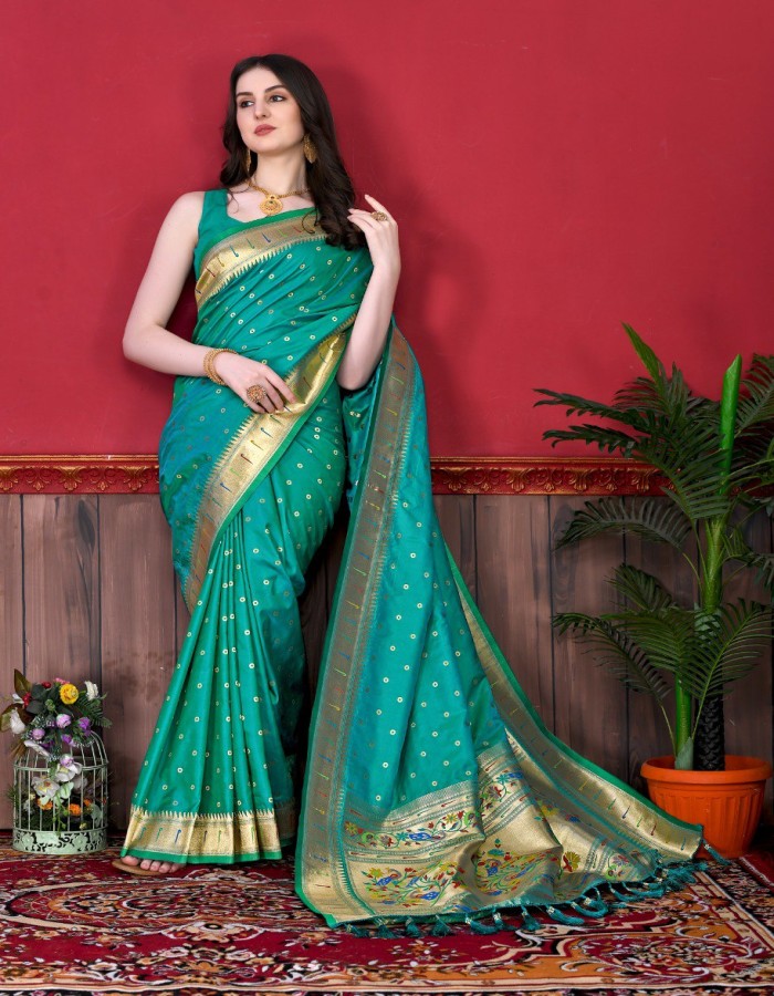 Rama Color Paithani Silk Saree