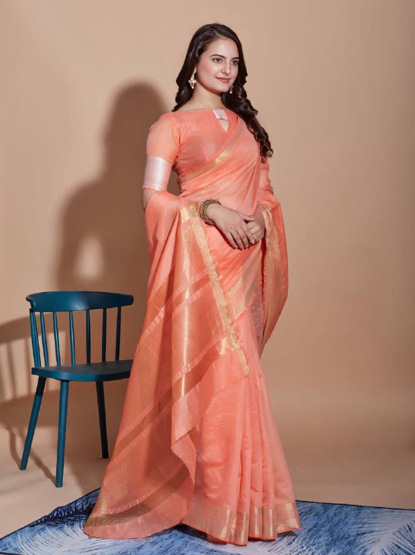 Peach Cotton silk saree