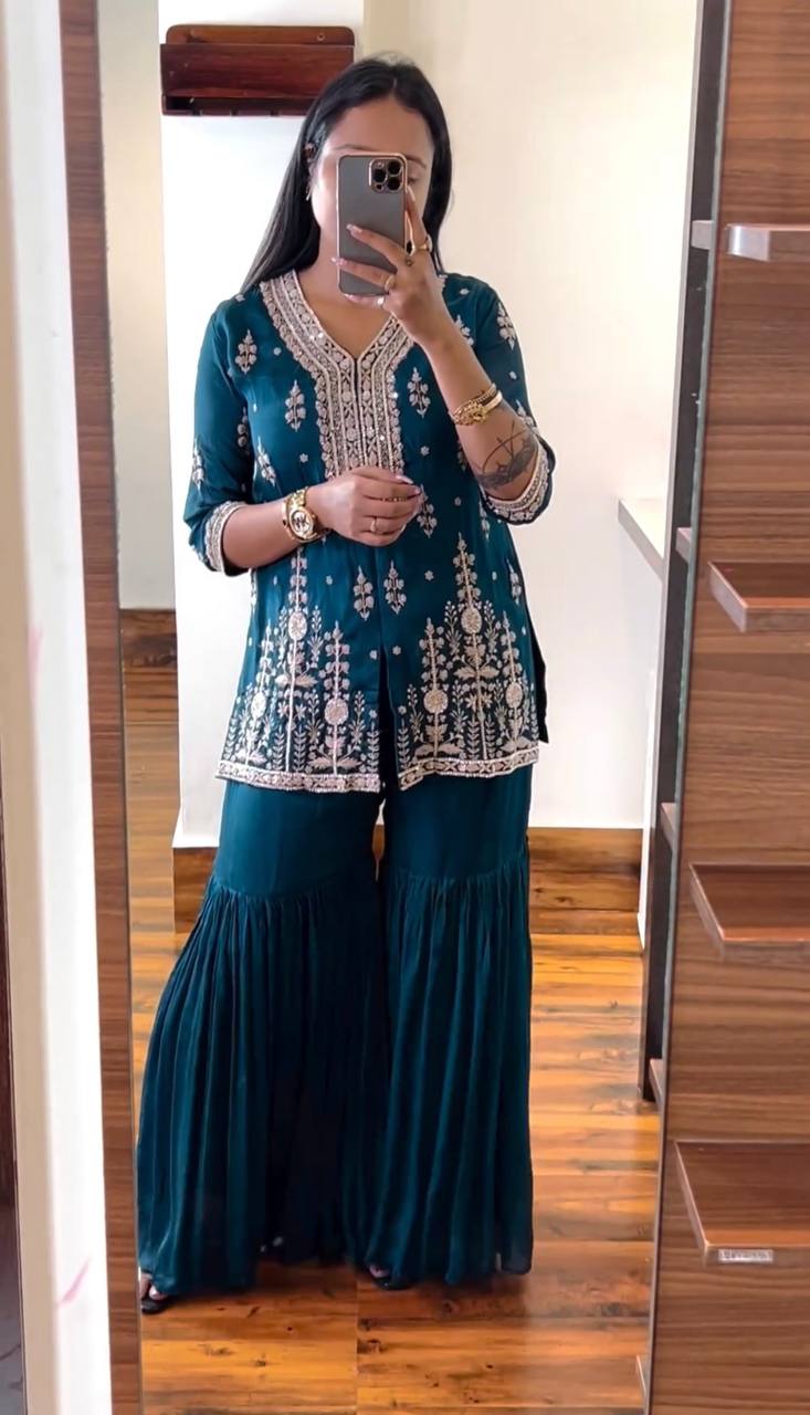 Teal Color Top Gharara Set