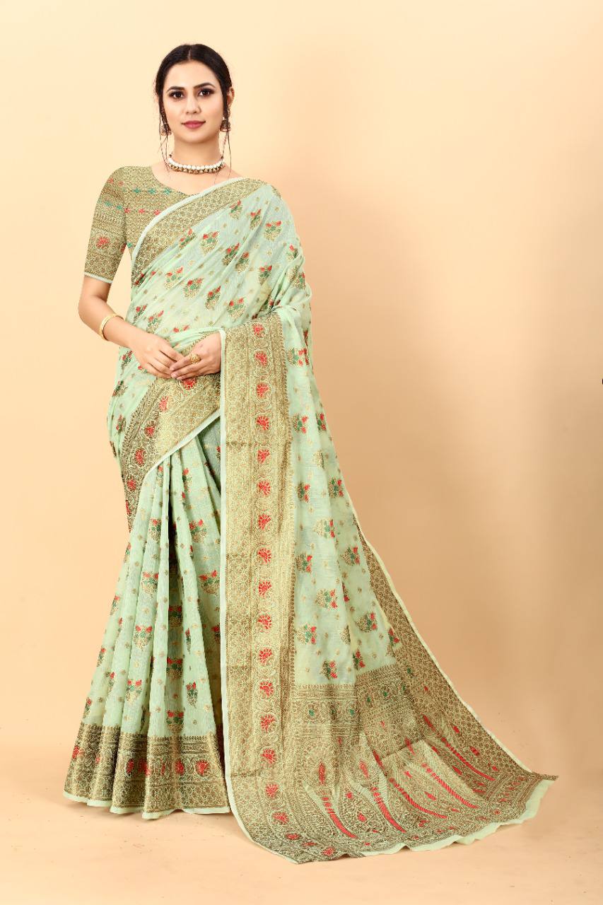 Green Color Soft Cotton Saree