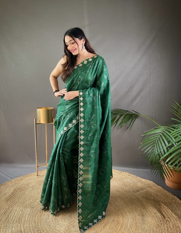 Green Color Ruhi Silk Embroidery Work Saree