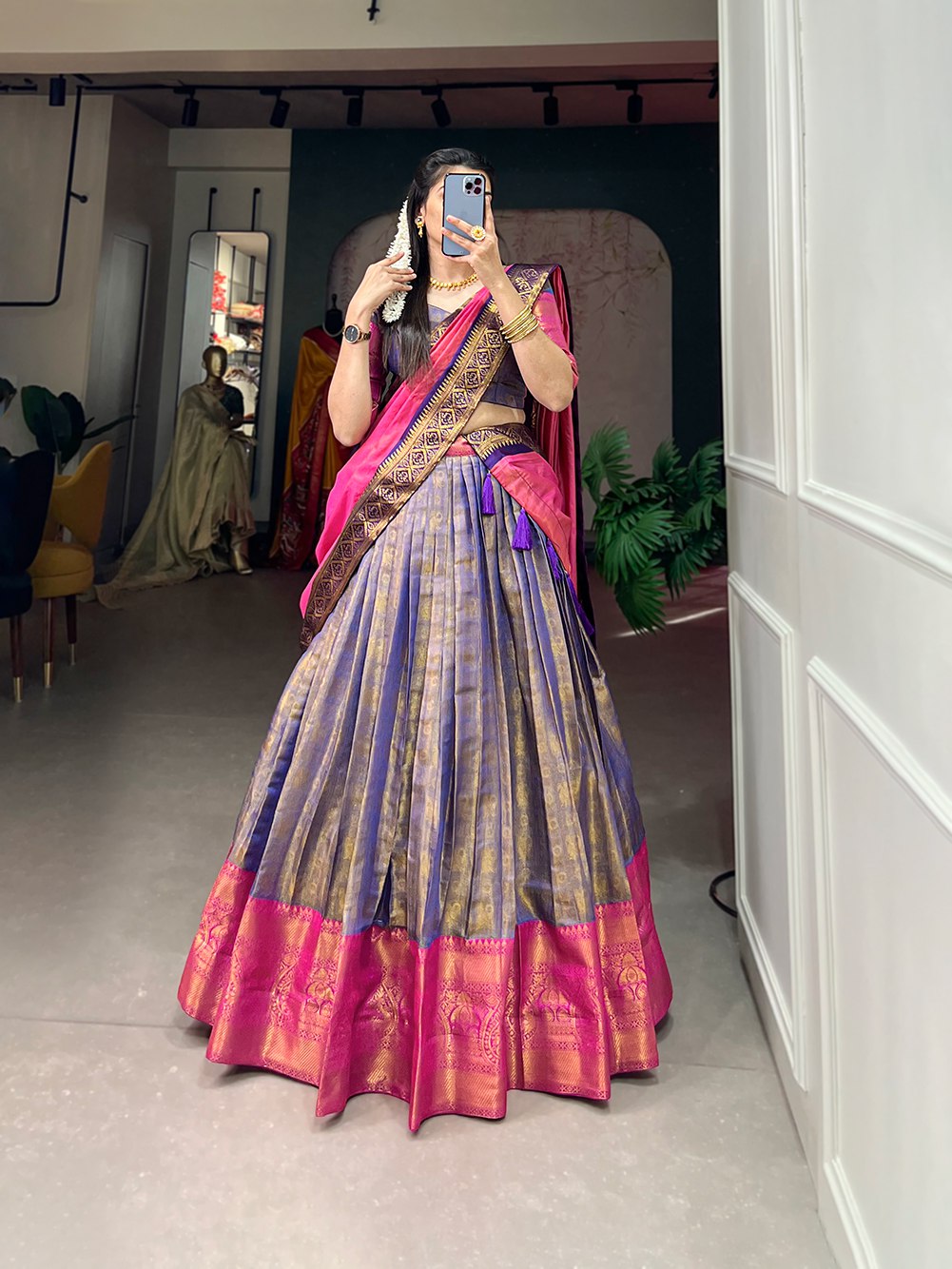 Navy Blue kanjivaramLahenga Choli