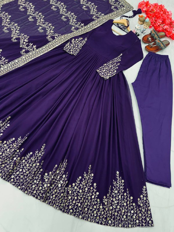 Navy Blue Party Wear Long Gown Bottom With Dupatta