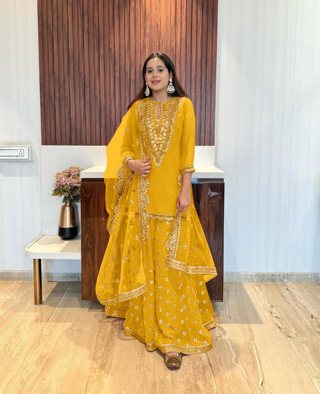 Yellow Color Top Bottom Dupatta Set