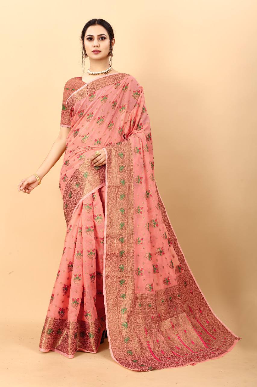 Gajri Color Cotton Silk Saree