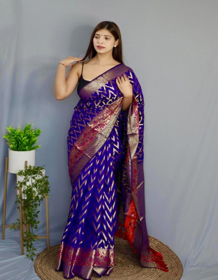 Purple Color Zig Zag Kanjivaram Silk Saree