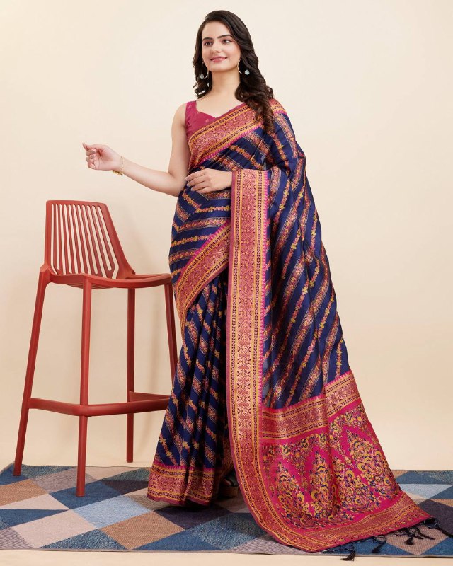 Navy Blue Banarasi Silk Saree