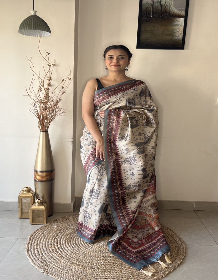 women's wear soft silk saree with kalamkari design