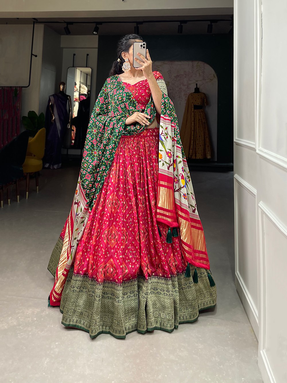 Red Patola Print Lahenga Choli  With Dupatta