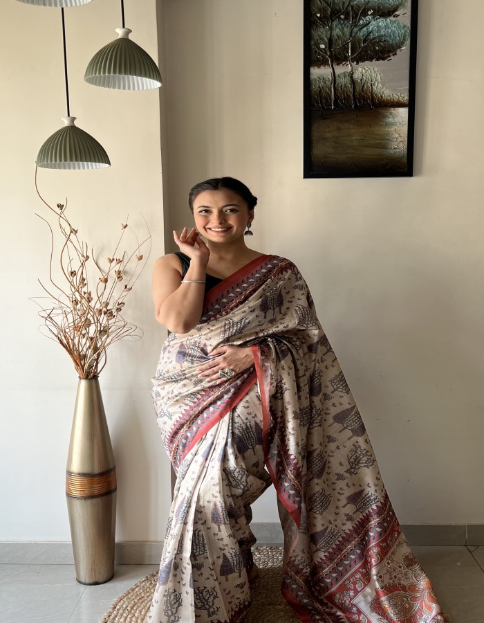 Red Kalamkari Printed Saree