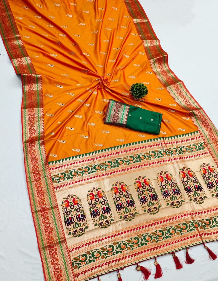 Orange Paithani Silk Saree