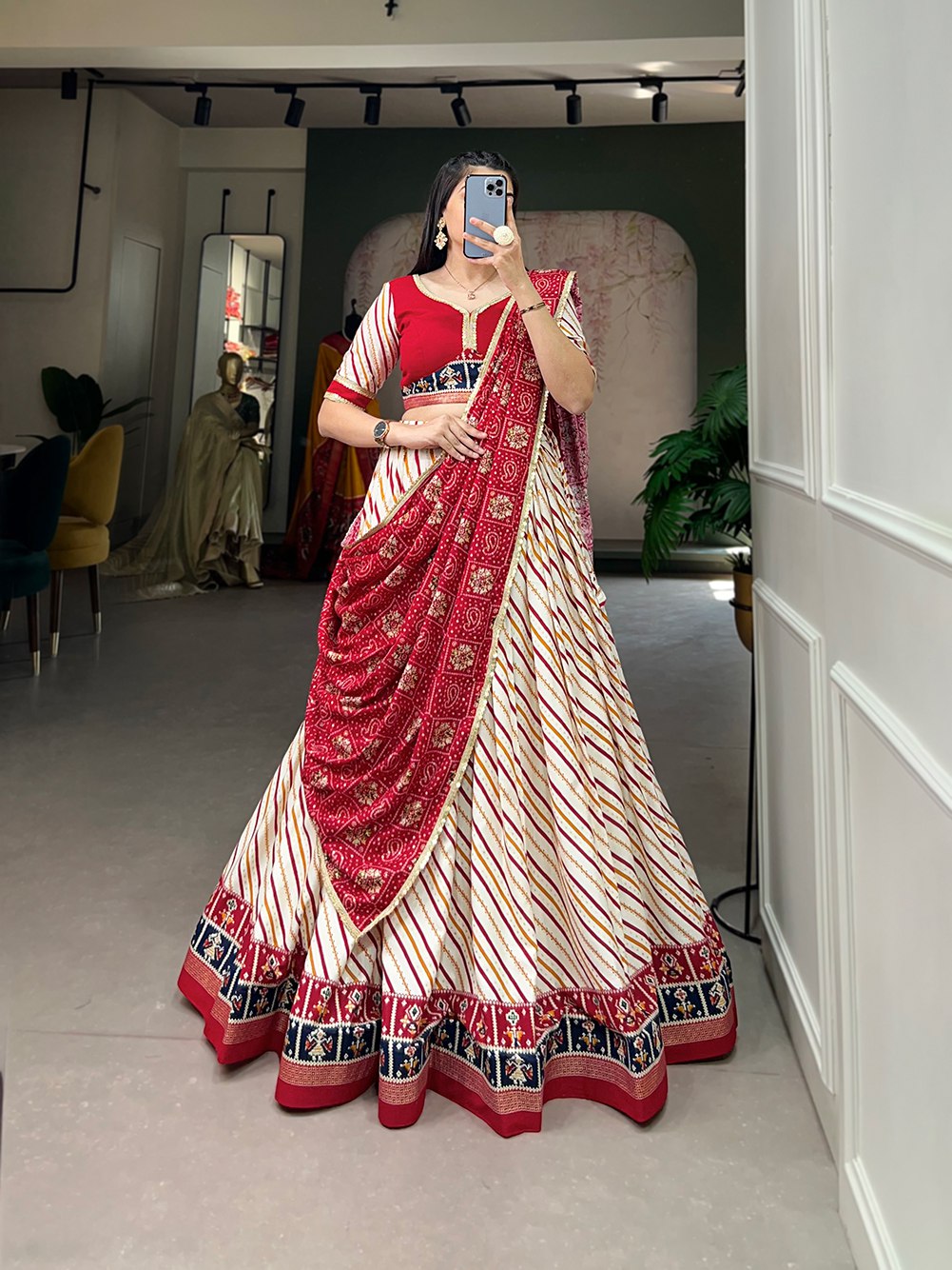 Red Printed Lahenga Choli