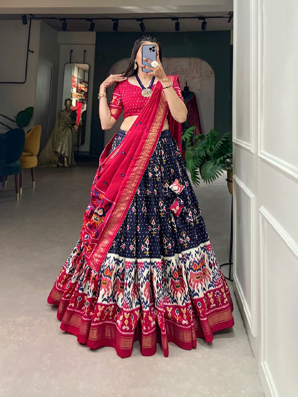 Navy Blue Patola Print Lahenga Choli