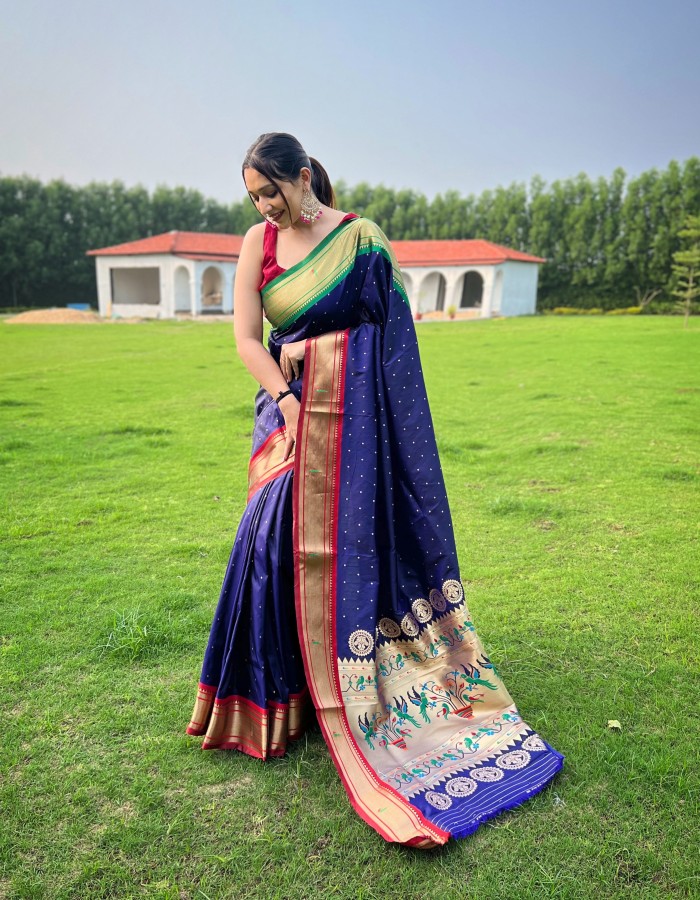 Navy Blue Color Paithani Silk Saree