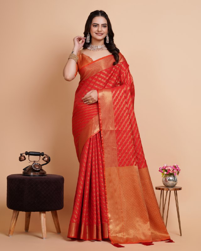 Red Soft Banarasi Leriya Saree