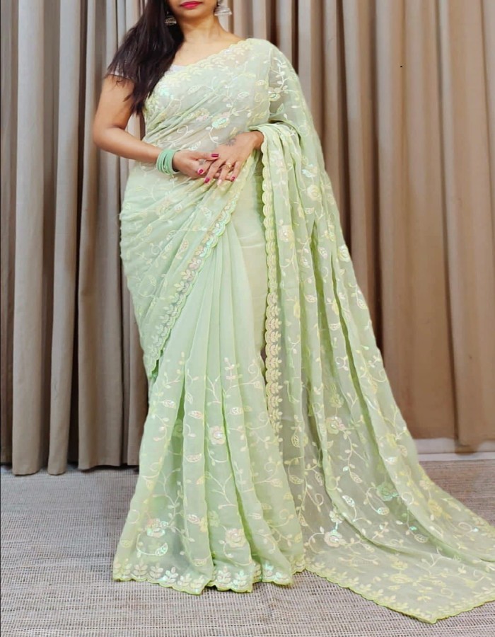 Green Color Sequence Saree