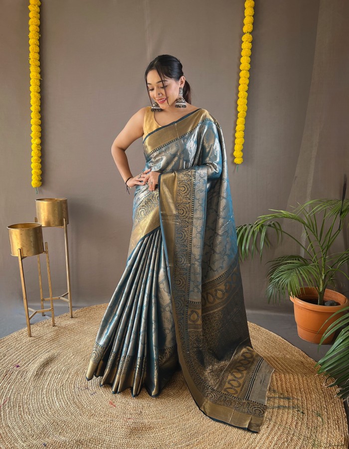 Sky Blue Soft Kanchipuram Silk saree