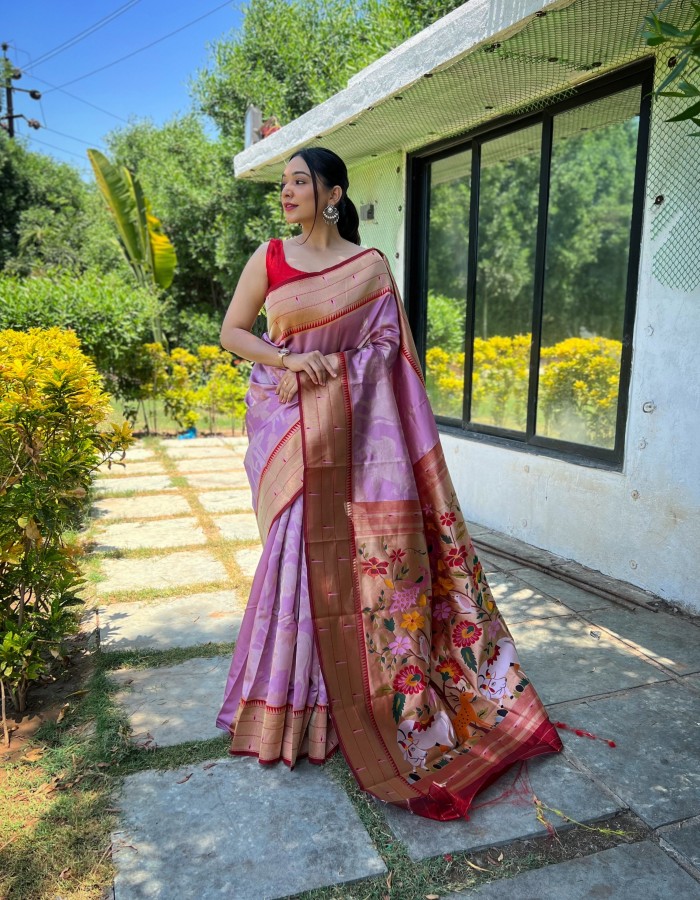 Peach Color Paithani Silk Saree