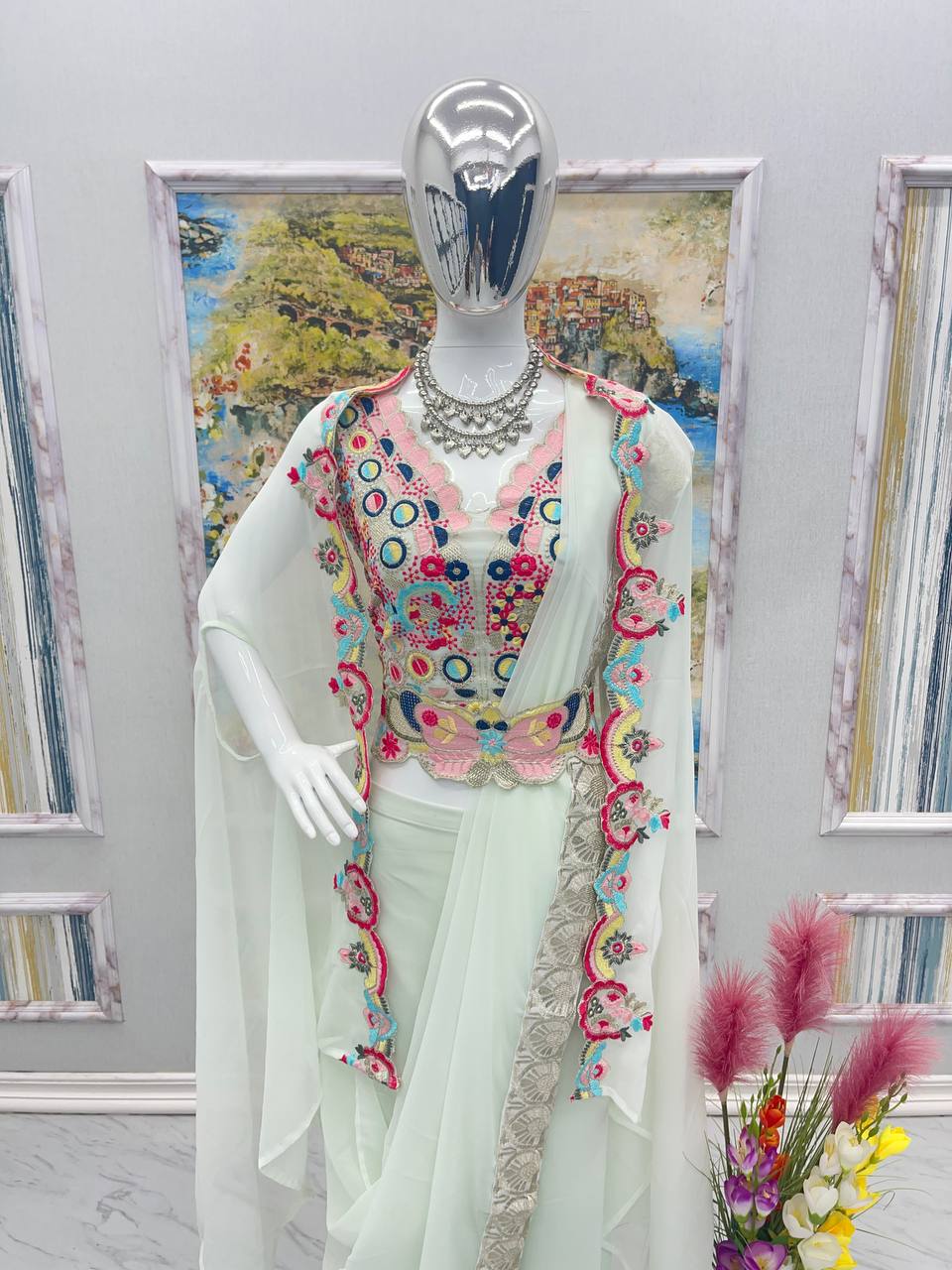 White Top Plazzo Dupatta