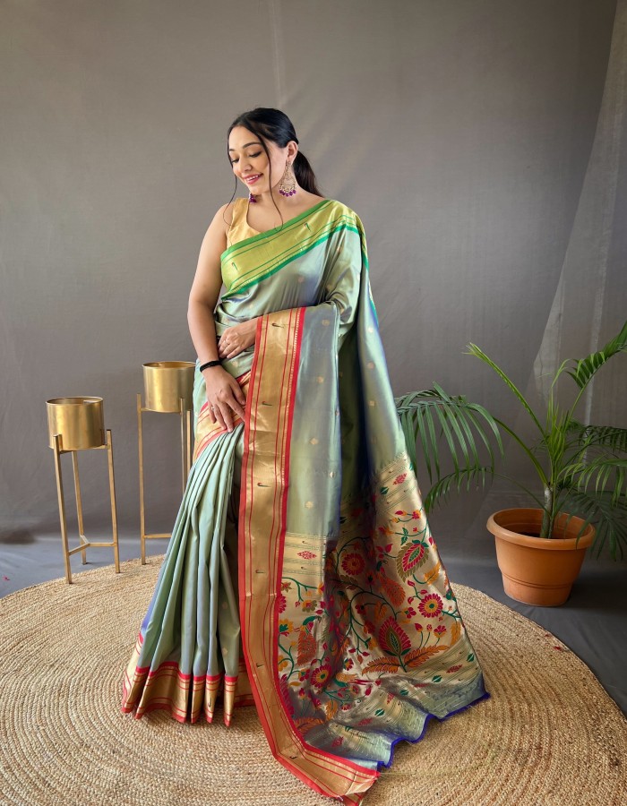 Gray Pure Paithani Silk Saree