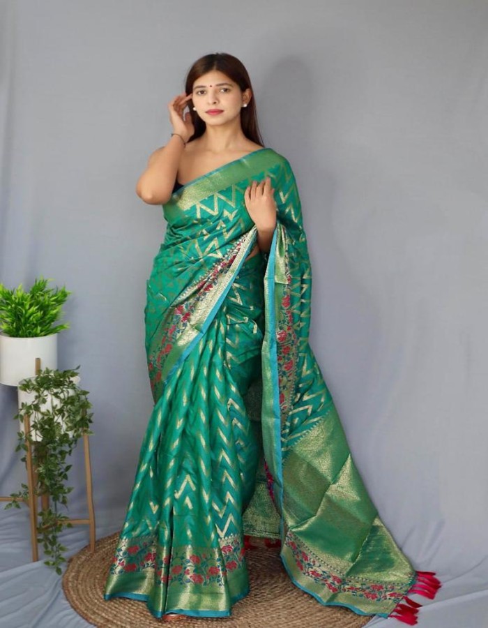 Pista Green Color Soft Kanjivaram Silk Saree