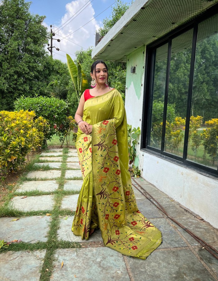 Mustard Color paithani Silk Saree