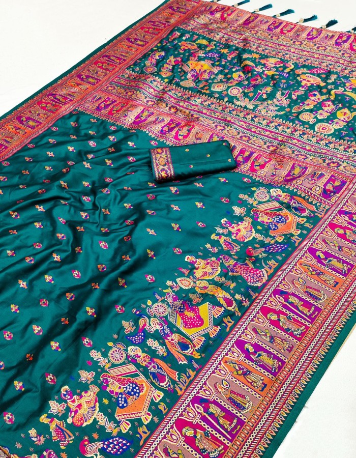 Rama Color Soft Paithani silk saree