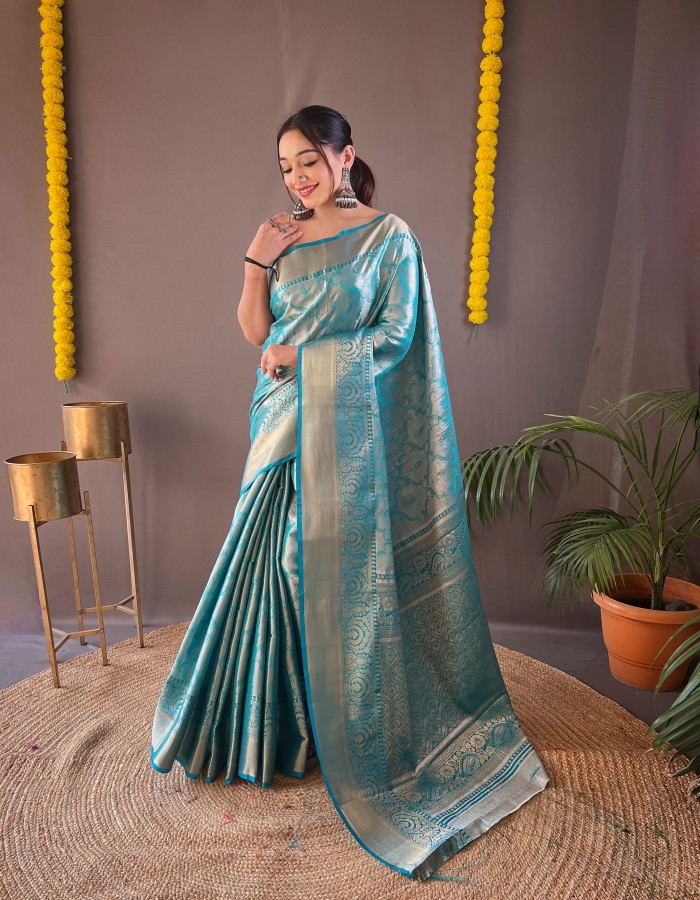 Rama Color Kanchipuram Silk Saree